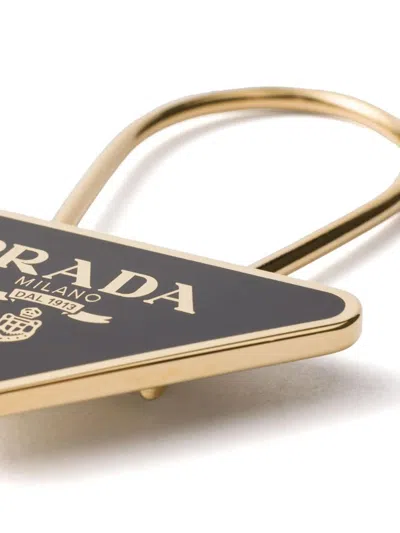Prada Triangle Logo Keyring In Black