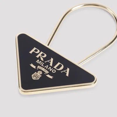 Prada Triangle Logo Keyring In Black