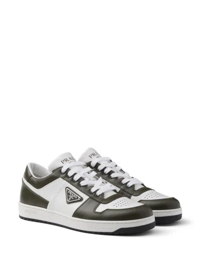 Prada Two Tone Leather Downtown Sneakers In White