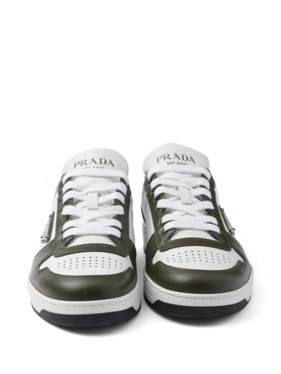 Prada Two Tone Leather Downtown Sneakers In White