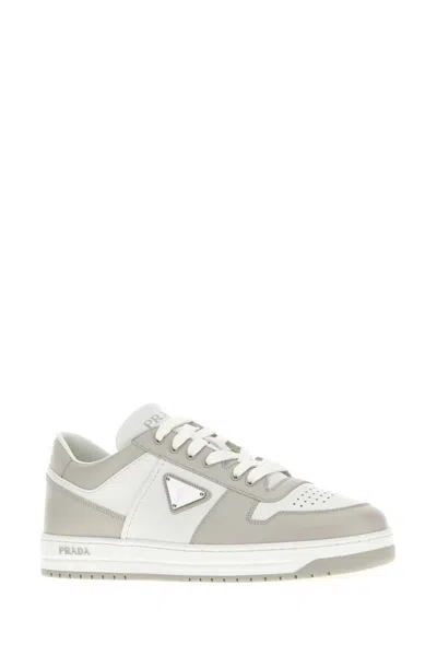 Prada Two-tone Leather Downtown Sneakers In Neutral