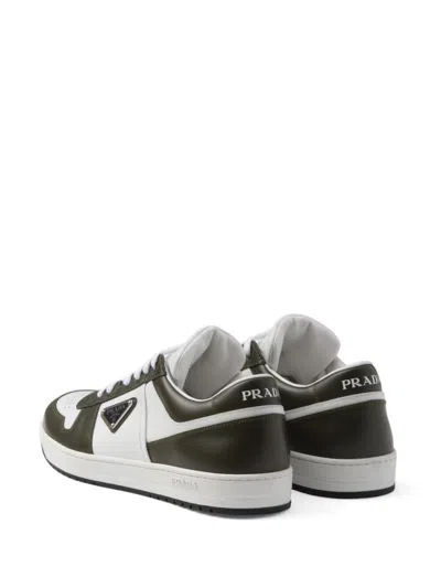 Prada Two Tone Leather Downtown Sneakers In White