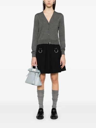 Prada V-neck Lightweight Knit Wool Cardigan In Gray