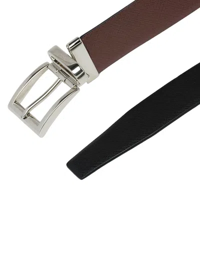 Prada Two-tone Saffiano Leather Reversibile Belt In Brown