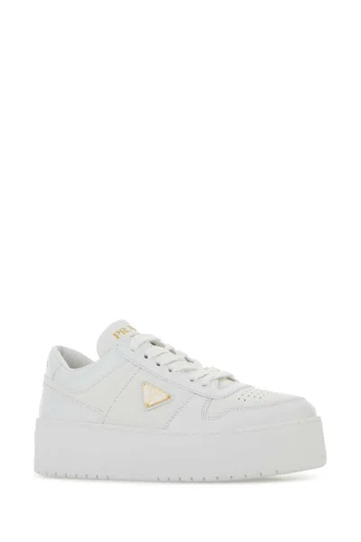 Prada White Leather Downtown Sneakers In White