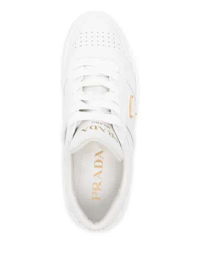 Prada White Leather Downtown Sneakers In White