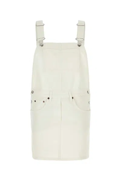 Prada Denim Dungarees Dress Adjustable Straps In White