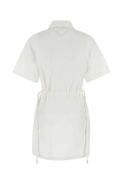 Prada Drawstring Waist Poplin Shirt Dress In White