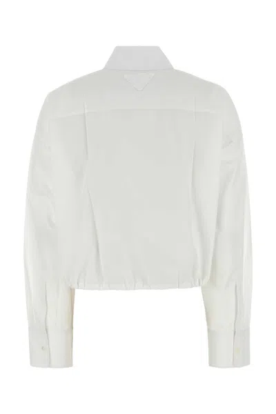 Prada Drawstring Poplin Shirt In White