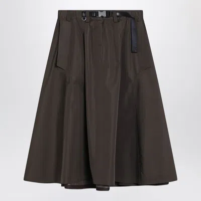 Prada Wide Camouflage Green Skirt In Technical Canvas In Black