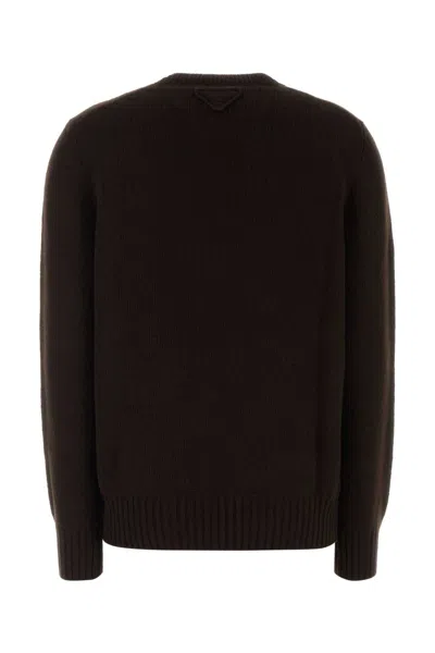 Prada Wool And Cashmere Crew-neck Sweater In Brown