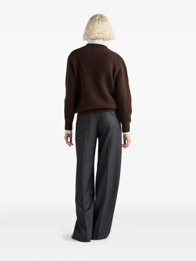 Prada Wool And Cashmere Crew-neck Sweater In Brown