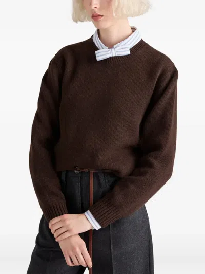 Prada Wool And Cashmere Crew-neck Sweater In Brown