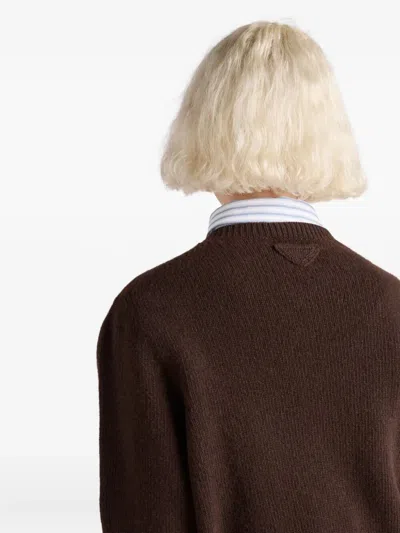 Prada Wool And Cashmere Crew-neck Sweater In Brown