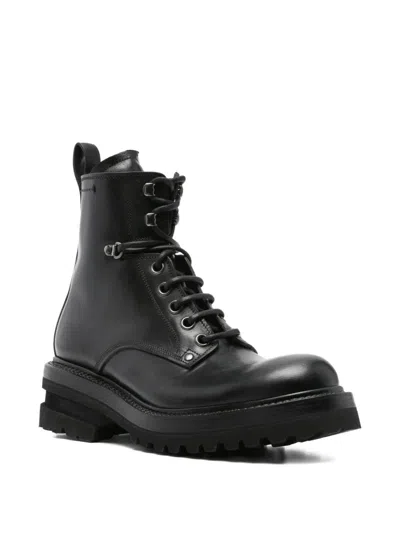 Premiata Military Style Leather Boots With Chunky Sole In Black