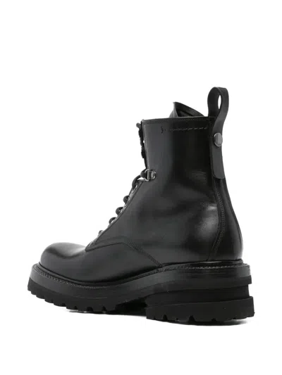 Premiata Military Style Leather Boots With Chunky Sole In Black