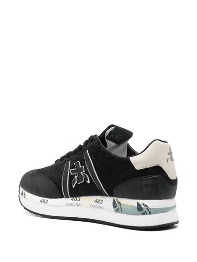 Premiata Casual Low Top Sneakers With Textured Sole In Black