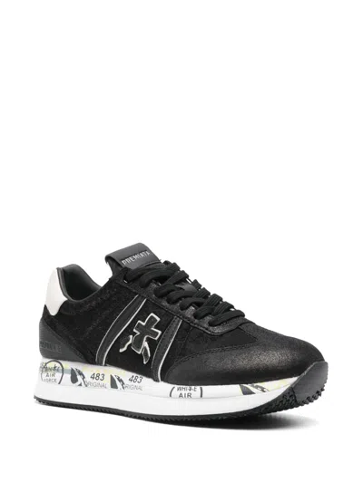 Premiata Casual Low Top Sneakers With Textured Sole In Black