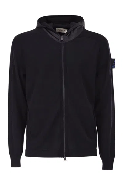 Premiata Wool Cardigan With Nylon Hood In Black