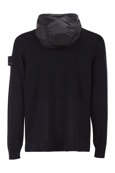 Premiata Wool Cardigan With Nylon Hood In Black