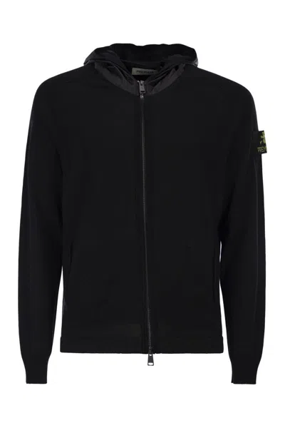 Premiata Wool Cardigan With Nylon Hood In Black