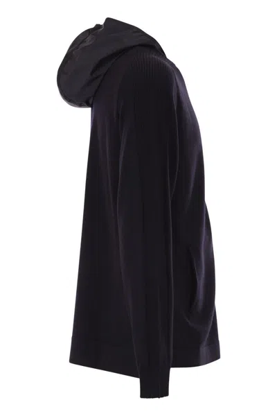 Premiata Wool Cardigan With Nylon Hood In Black