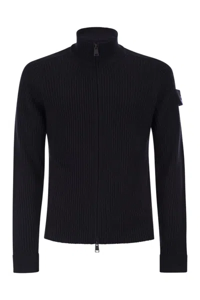 Premiata Wool Cardigan With Zip In Black