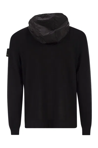 Premiata Wool Cardigan With Nylon Hood In Black