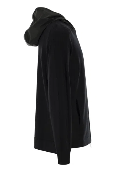 Premiata Wool Cardigan With Nylon Hood In Black