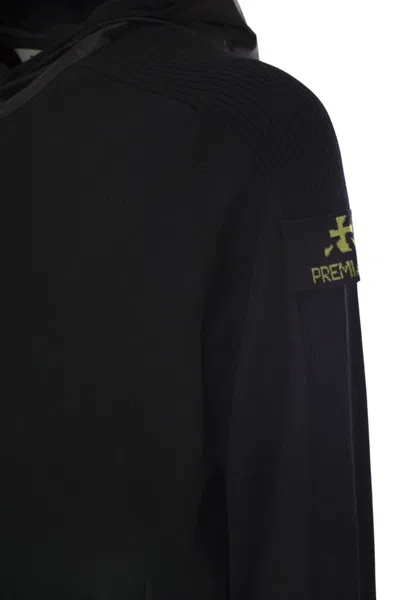 Premiata Wool Cardigan With Nylon Hood In Black