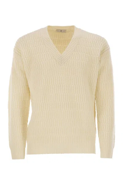 Pt Torino Wool Sweater With V-neck In Neutral