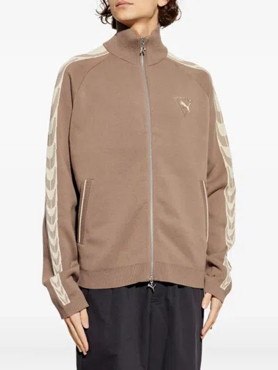 Puma X Represent Zip-up Logo-embroidered Sweatshirt In Brown