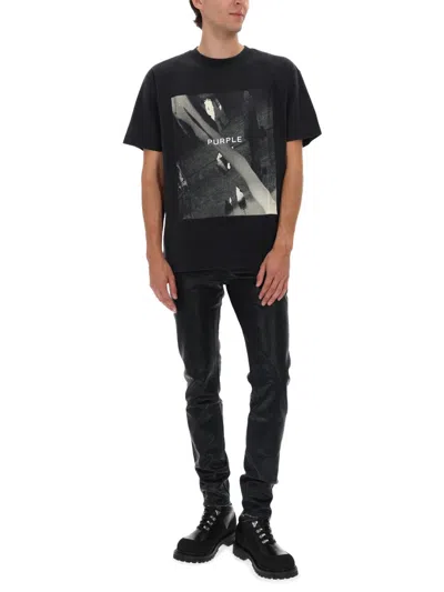 Purple Brand Textured Cotton Jersey Graphic T-shirt In Black