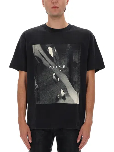 Purple Brand Textured Cotton Jersey Graphic T-shirt In Black