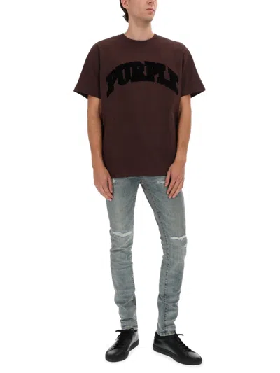 Purple Brand Flocked Logo Heavyweight Cotton Graphic T-shirt In Brown