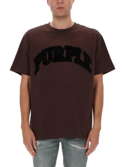 Purple Brand Flocked Logo Heavyweight Cotton Graphic T-shirt In Brown