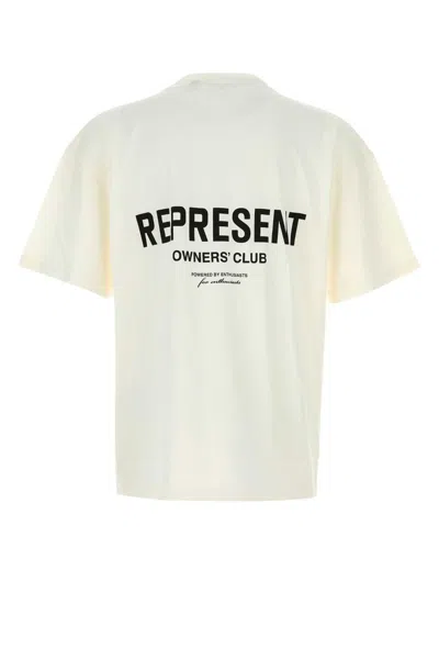 Represent White Crewneck T-shirt With With Front And Back Owners Club Print In Cotton Man In Multi