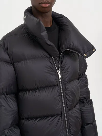 Rick Owens High Collar Long Padded Quilted Jacket In Black