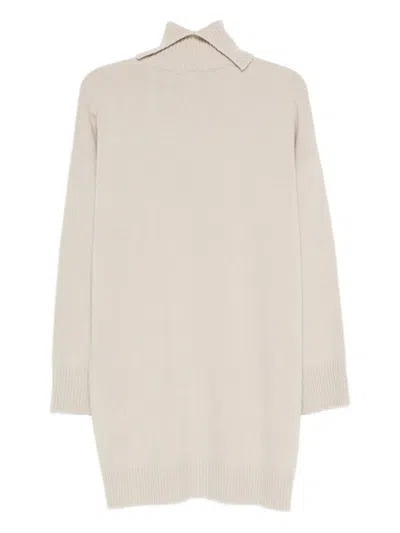 Roberto Collina Turtleneck Dress Dropped Shoulders Ribbed Cuffs In Animal Print