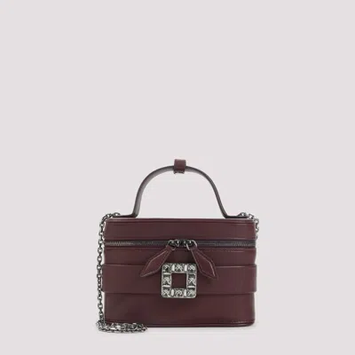 Roger Vivier Leather Vanity Bag Bordeaux With Rhinestone Buckle In Burgundy