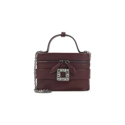 Roger Vivier Leather Vanity Bag Bordeaux With Rhinestone Buckle In Burgundy