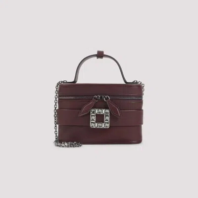 Roger Vivier Leather Vanity Bag Bordeaux With Rhinestone Buckle In Burgundy
