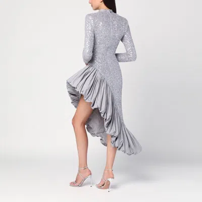 Rotate Birger Christensen Asymmetrical Silver Dress With Sequins In Silver