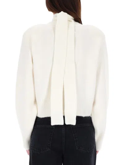 Rotate Birger Christensen Cardigan Con Sciarpa Lavorata A Maglia Bianco In White