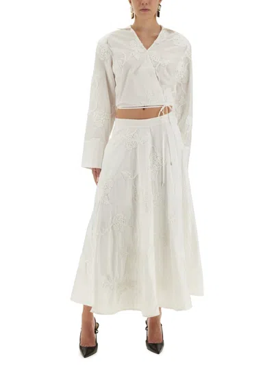 Rotate Birger Christensen Rotate Birgerchristensen Wraparound Shirt Top In White