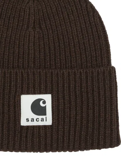 Sacai Xcarhartt Wip Knit-woven Beanie Hat In Brown