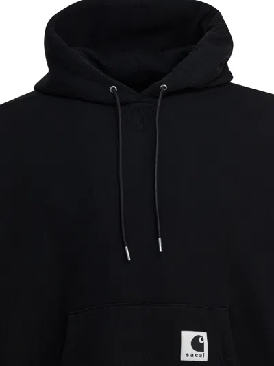 Sacai X Carhartt Wip Logo Patch Hooded Sweatshirt In Black
