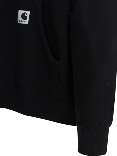 Sacai X Carhartt Wip Logo Patch Hooded Sweatshirt In Black