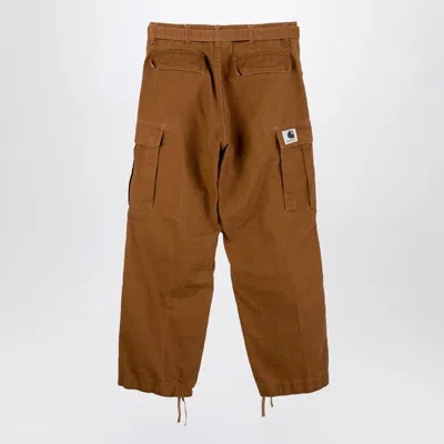 Sacai X Carhartt Wip Beige Cotton Cargo Trousers In Brown