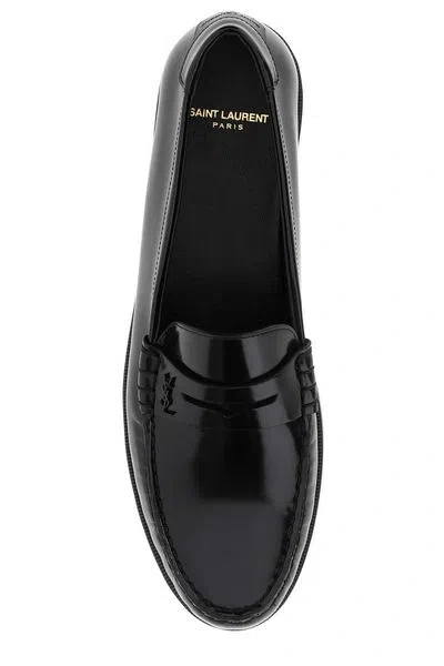 Saint Laurent Anthony Embellished Leather Penny Loafers In Black